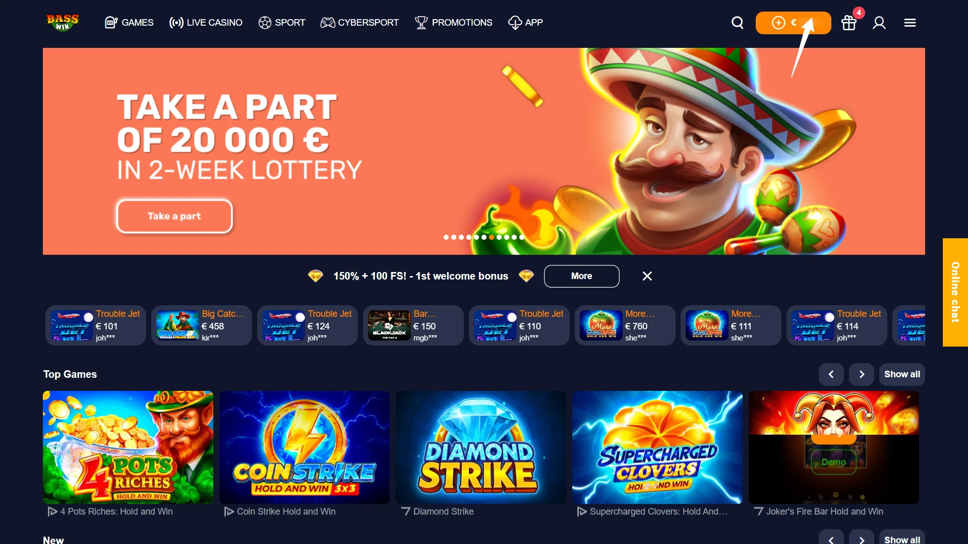 View your updated balance after claiming the Basswin Bonuses.