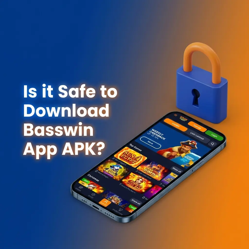 Basswin app APK download on Android showing SSL encryption and Curacao eGaming licence security features