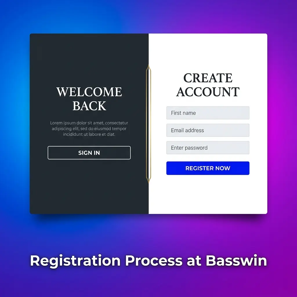 Basswin registration process showing sign-up steps including email verification and welcome bonus claim for UK players